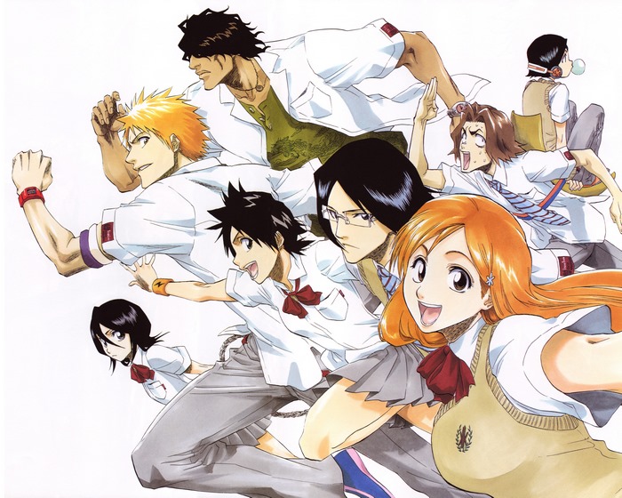 Group of characters from Bleach running