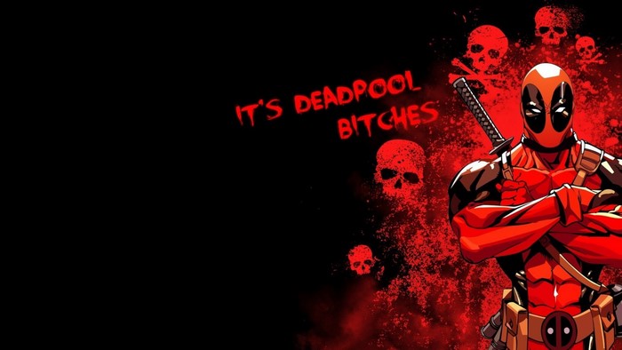 Deadpool with skulls and text