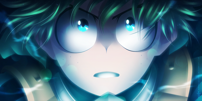 Determined Izuku Midoriya Close-Up with Glowing Eyes