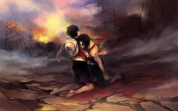 Monkey D. Luffy's Emotional Reunion at Sunset