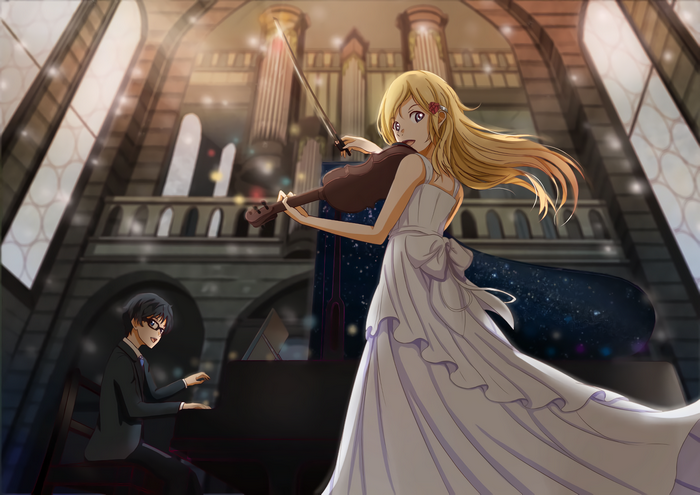 Kaori Miyazono playing violin with Kosei Arima at piano
