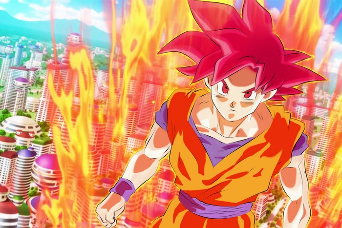 Goku from Dragon Ball Z in Super Saiyan God form