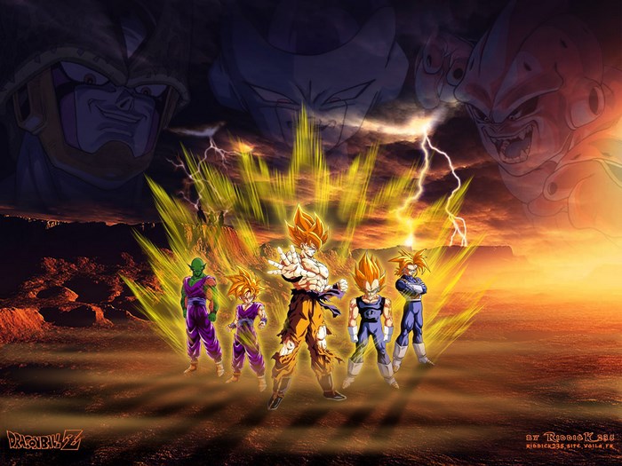 Dragon Ball Z characters with villains in background