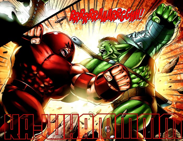 Hulk and Juggernaut fighting
