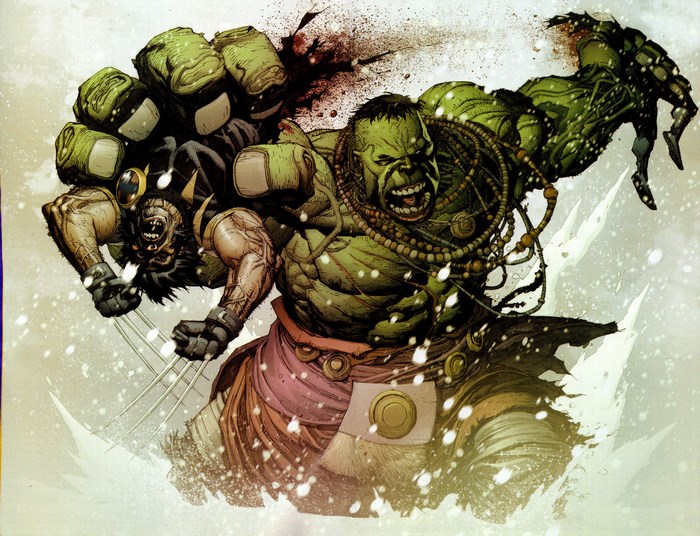 Hulk fighting Wolverine