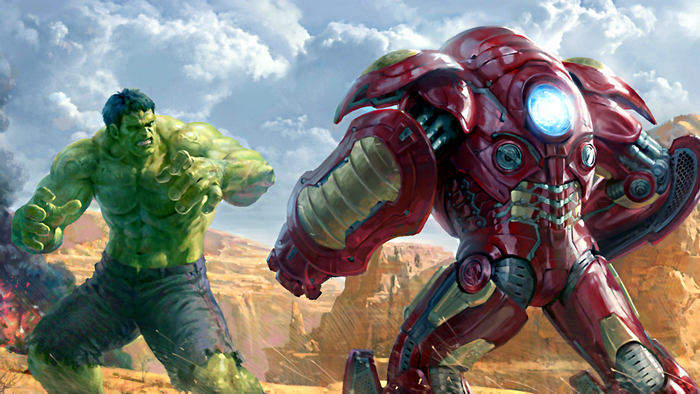 Hulk and Iron Man Hulkbuster Armor fighting