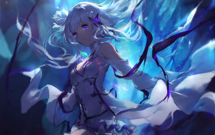 Emilia from Re:ZERO in a blue, icy environment