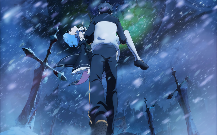 Rem and Subaru from Re:ZERO in the snow