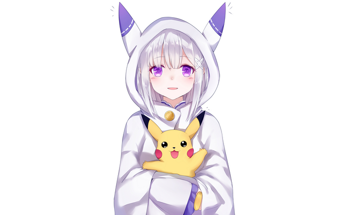 Emilia from Re:ZERO holding Pikachu