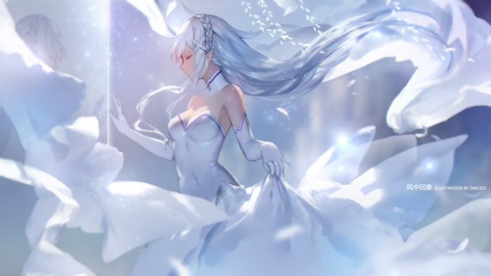 Emilia from Re:ZERO in a white dress