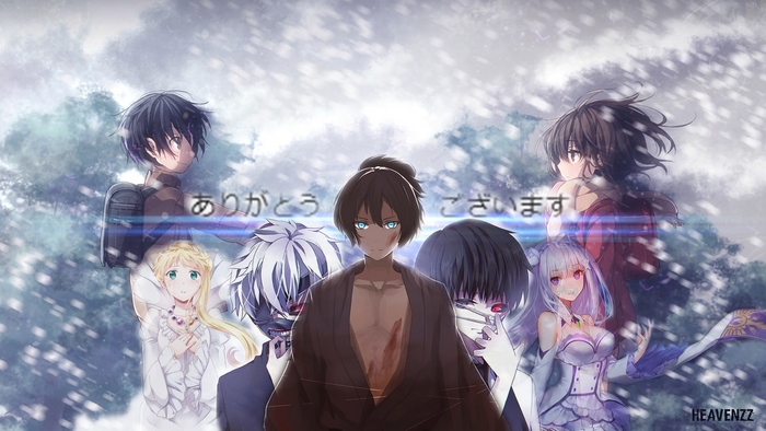 Anime characters with Japanese text