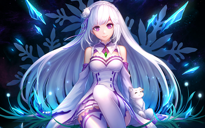 Emilia from Re:ZERO with a cat