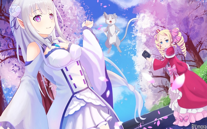 Emilia and Beatrice from Re:ZERO with Puck