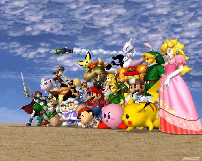 Super Smash Bros. characters on a sandy plain