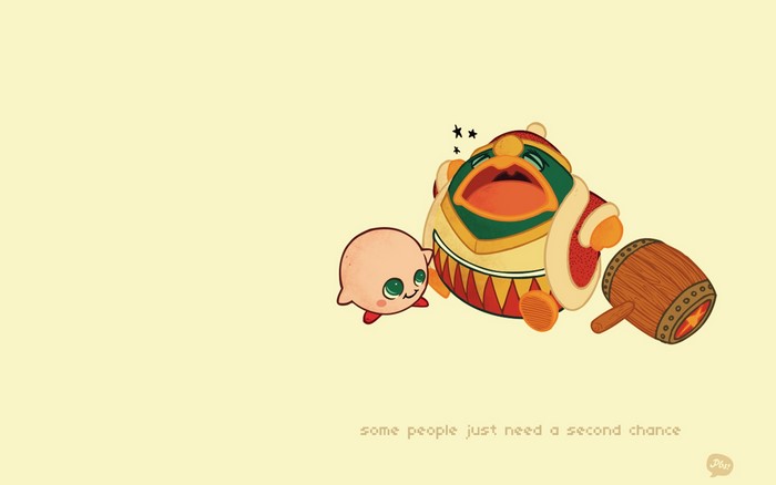 Kirby and King Dedede with a hammer