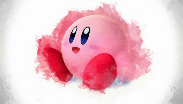 Kirby with pink watercolor splash
