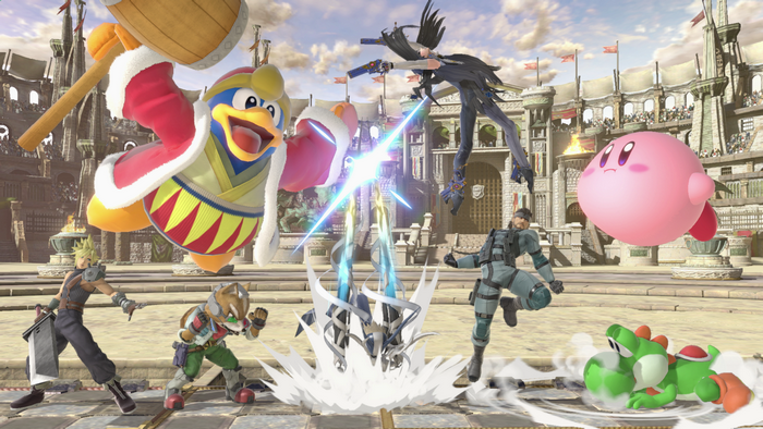 Super Smash Bros. Ultimate: King Dedede, Kirby, Bayonetta, Snake, Fox, Cloud, Yoshi