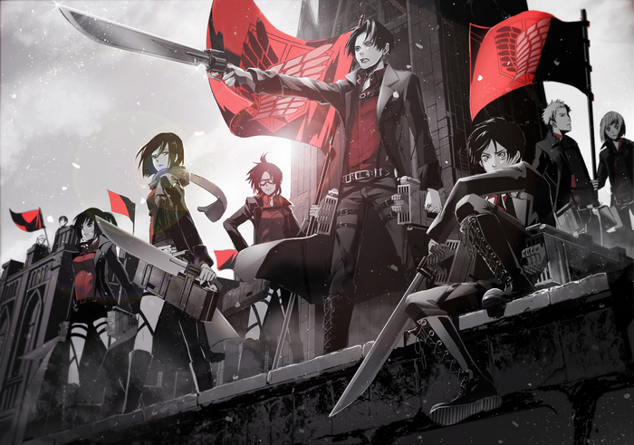 Attack on Titan characters with flags