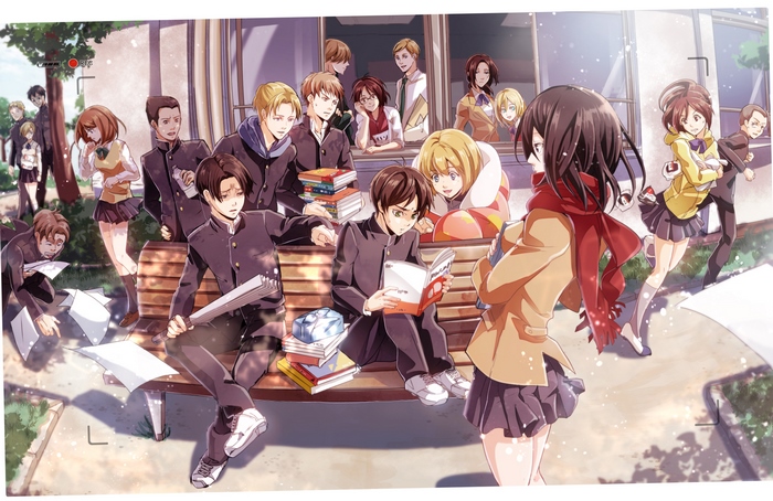 Attack on Titan characters in school uniforms