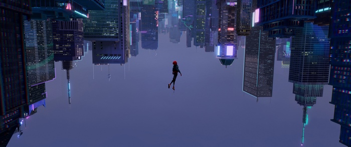 Spider-Man in an upside-down city