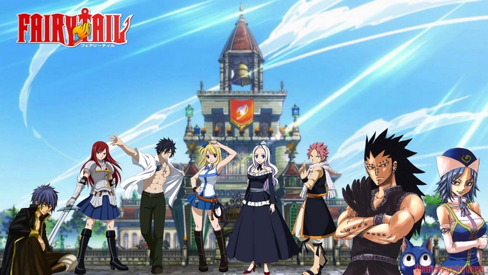 Fairy Tail Characters in front of Guild Hall