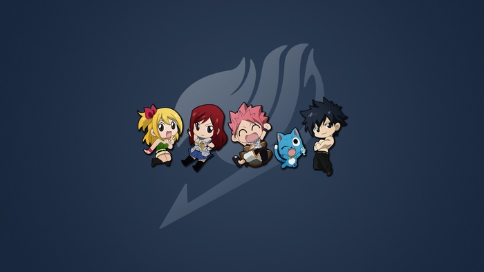 Chibi characters from Fairy Tail with guild logo