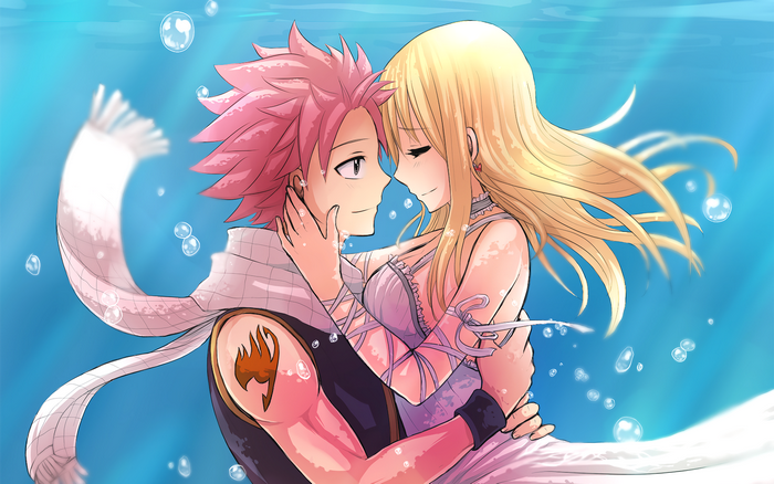 Natsu Dragneel and Lucy Heartfilia underwater
