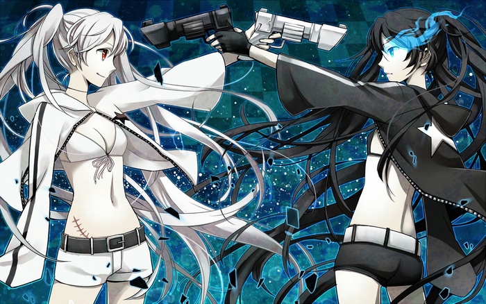 Black Rock Shooter and White Rock Shooter with guns