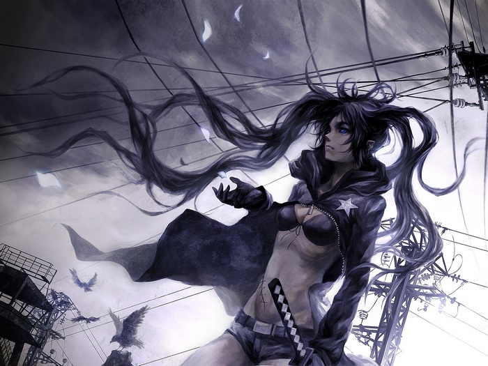 Black Rock Shooter with sword and crows