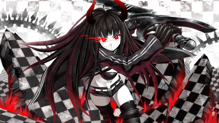 Black Rock Shooter with Red Eyes and Horns