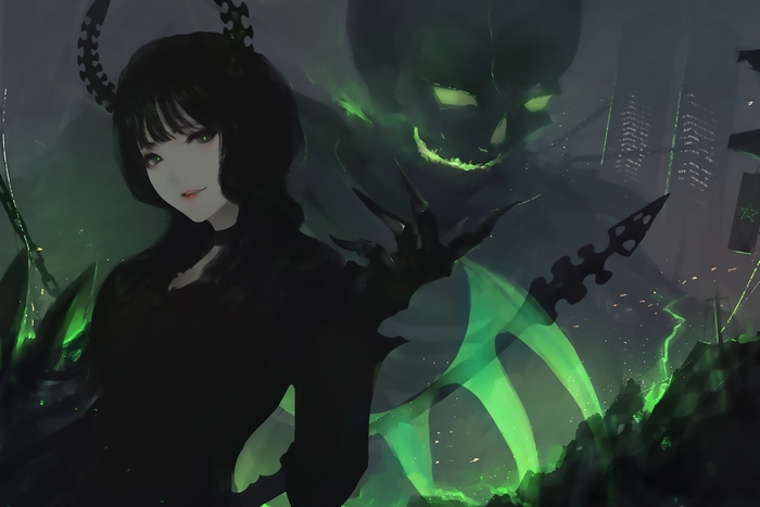 Black Rock Shooter and a skull monster