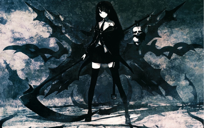 Black Rock Shooter with scythe and skulls