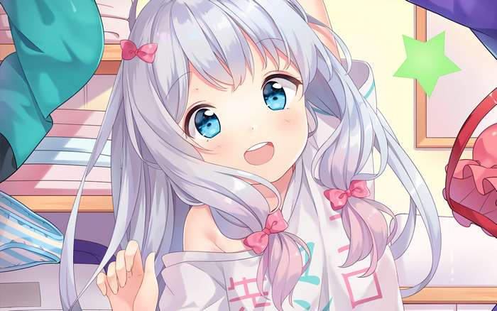 Sagiri Izumi Smiling with Light Purple Hair and Blue Eyes