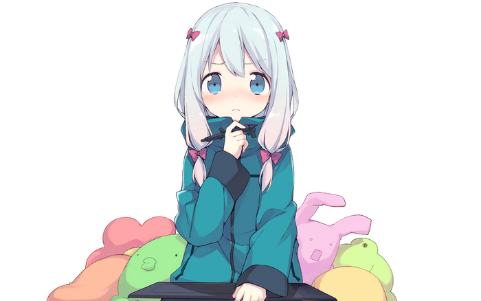 Sagiri Izumi with Light Blue Hair and Plush Toys