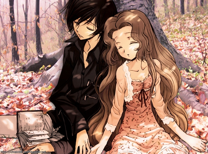 Lelouch Lamperouge and Nunnally vi Britannia resting in a forest