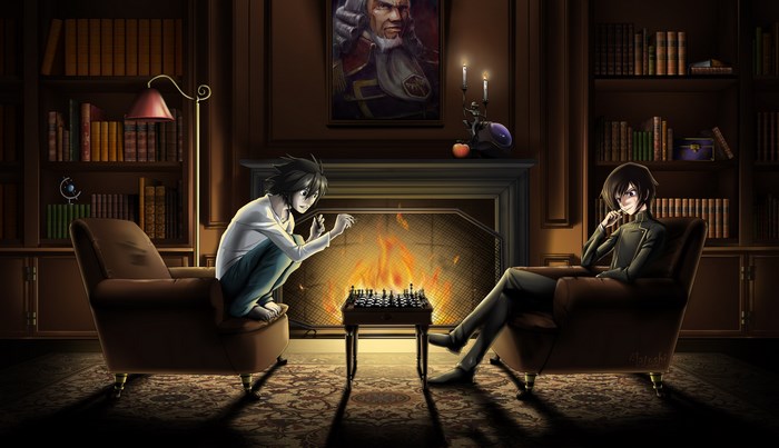 Lelouch Lamperouge and L playing chess