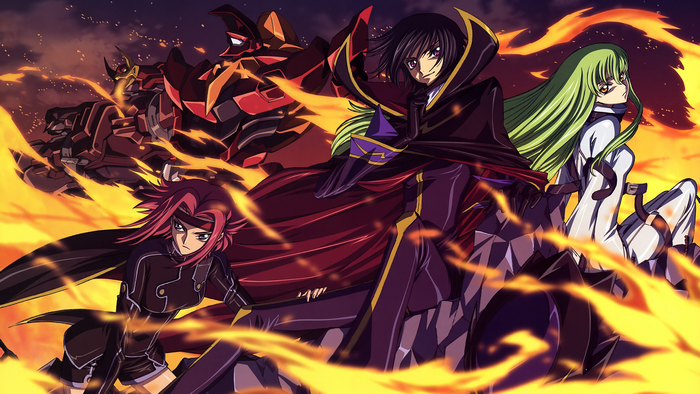 Lelouch Lamperouge and C.C. from Code Geass with Knightmare Frames