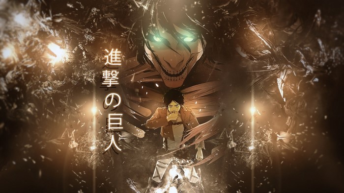 Eren Yeager Facing Titan in Dark Battle Scene