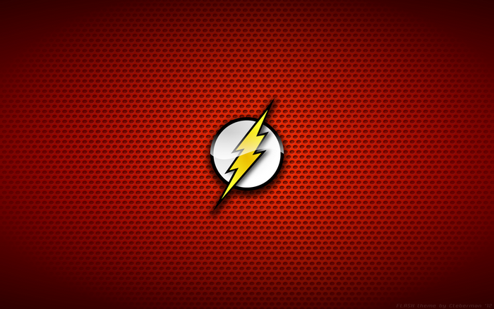 The Flash logo on a red background