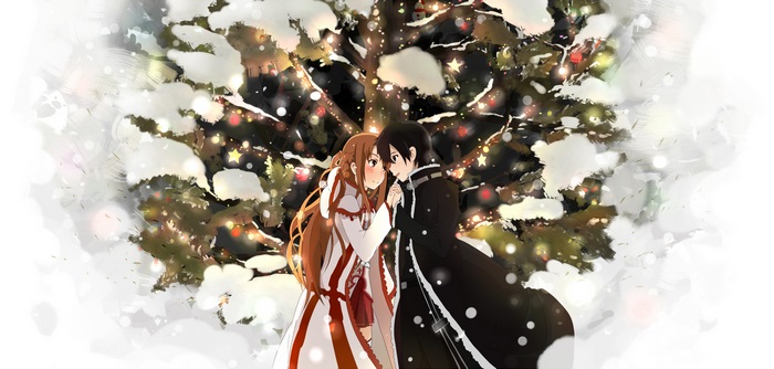 Kirito and Asuna from Sword Art Online in winter