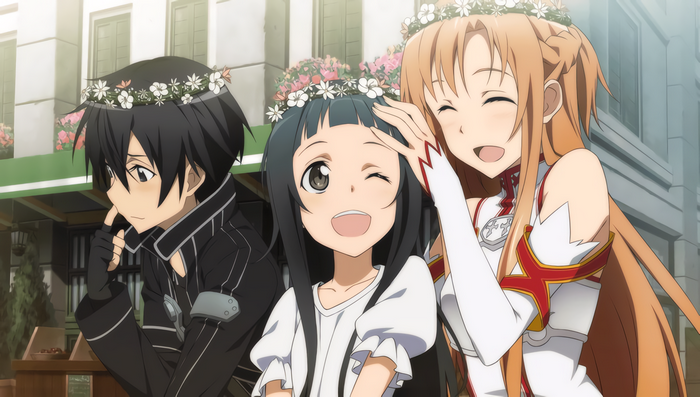 Kirito, Asuna, and Yui from Sword Art Online