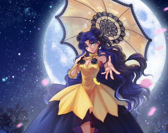Sailor Moon Character with Umbrella and Moon