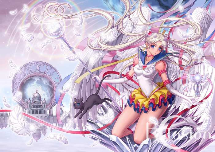 Sailor Moon with Black Cat and Angel Wings
