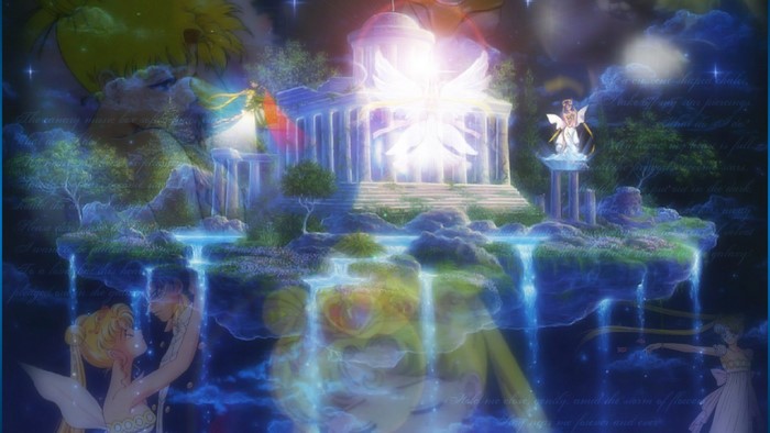 Sailor Moon characters in a fantasy landscape