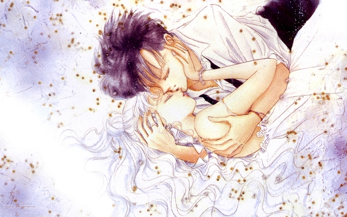 Usagi and Mamoru from Sailor Moon kissing