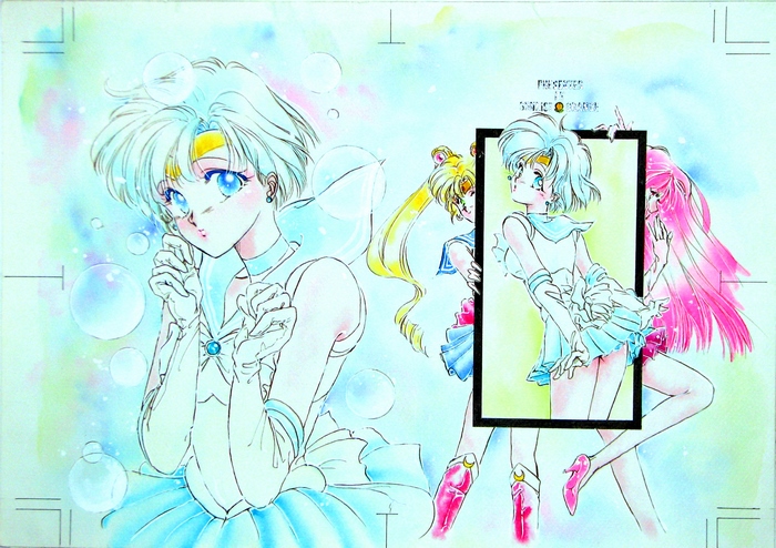 Sailor Moon characters in watercolor style