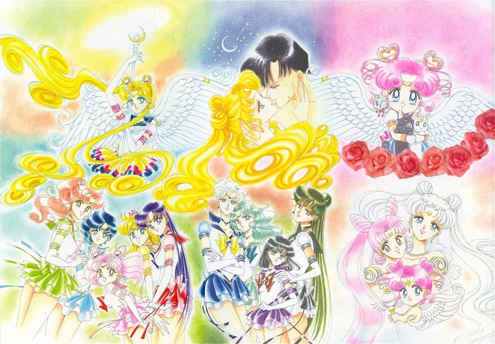 Sailor Moon characters in a colorful illustration