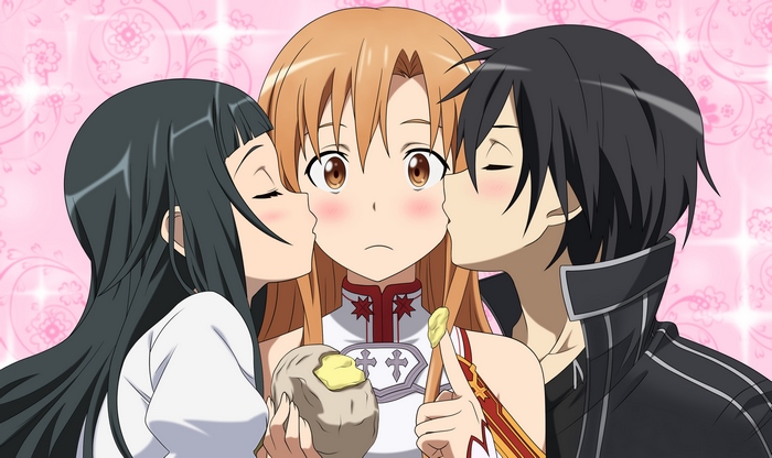 Asuna Yuuki from Sword Art Online being kissed