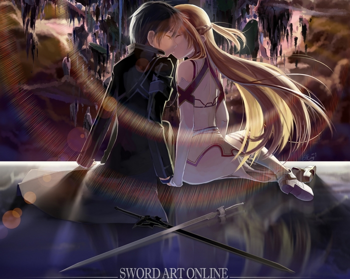 Kirito and Asuna from Sword Art Online kissing
