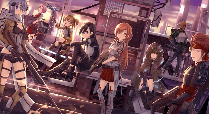 Sword Art Online characters on a rooftop